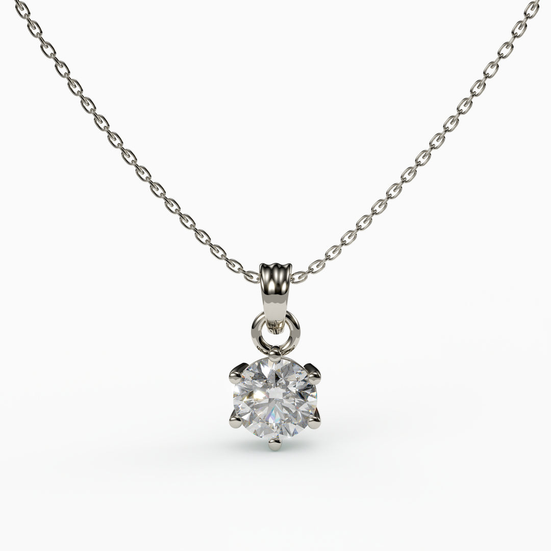 Round Cut 6-Prong Solitaire Pendant Necklace, 18K Gold Plated