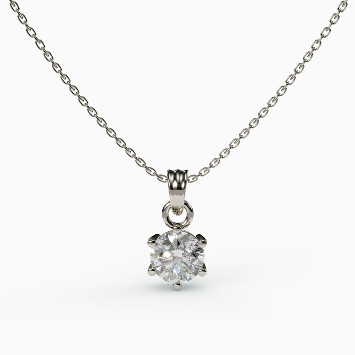 Round Cut 6-Prong Solitaire Pendant Necklace, 18K Gold Plated