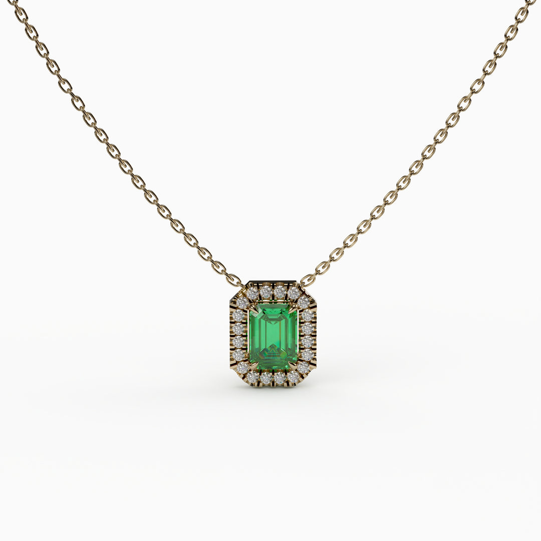 Emerald  Pendant Necklace 18K White Gold Plated