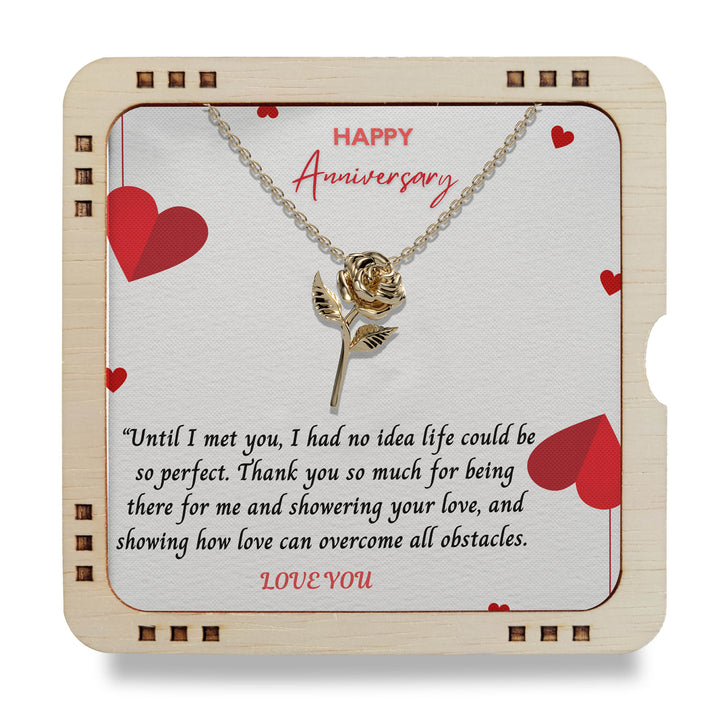 To My Wife - Happy Anniversary My Sweetheart / 18k Yellow Gold Rose Necklace