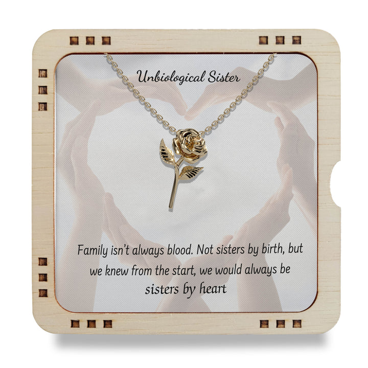 Unbiological Sister  - sisters by heart | 18K Gold Plated Rose Necklace