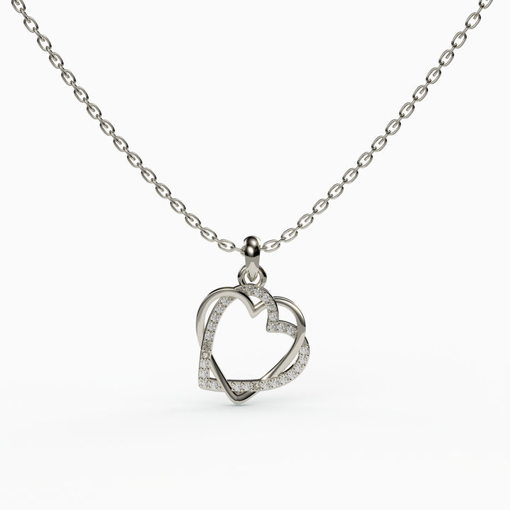 Double Heart Necklace, Dainty Charm Fashion Pendant Two Twin Love,