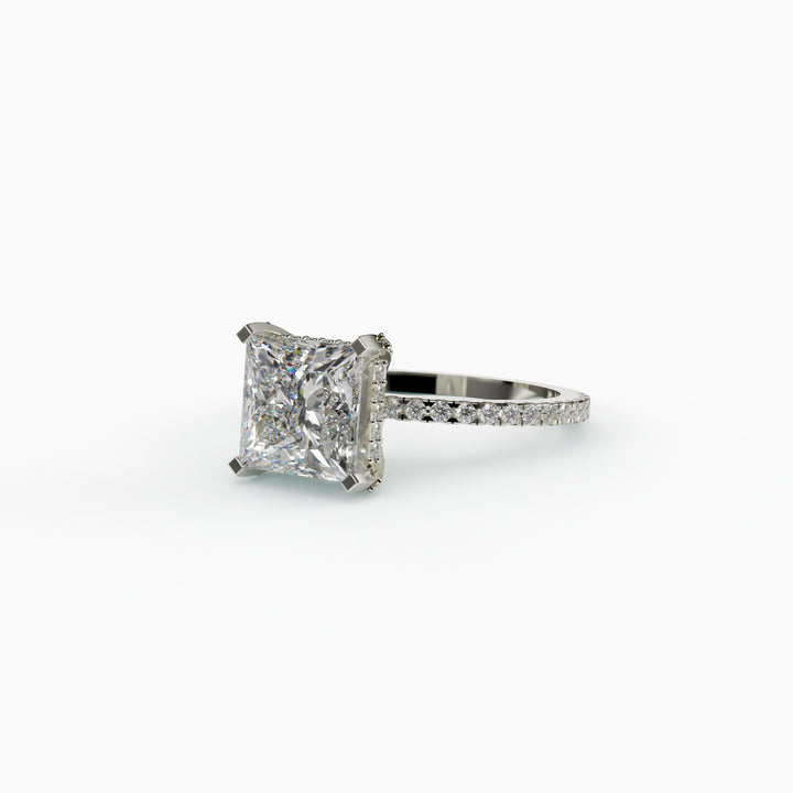 3Ct Princess Cut Moissanite Diamond Ring, Solitaire With Side Stones Ring, 925 Silver Ring
