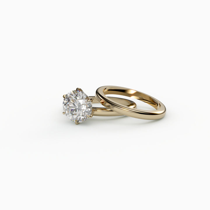 2CT Round Moissanite Engagement Ring Set, 18K Yellow Gold Plated