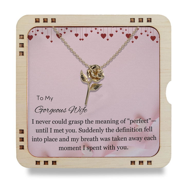 To My Wife 18k Gold Rose Pendant Chain - I Love You My Gorgeous wife