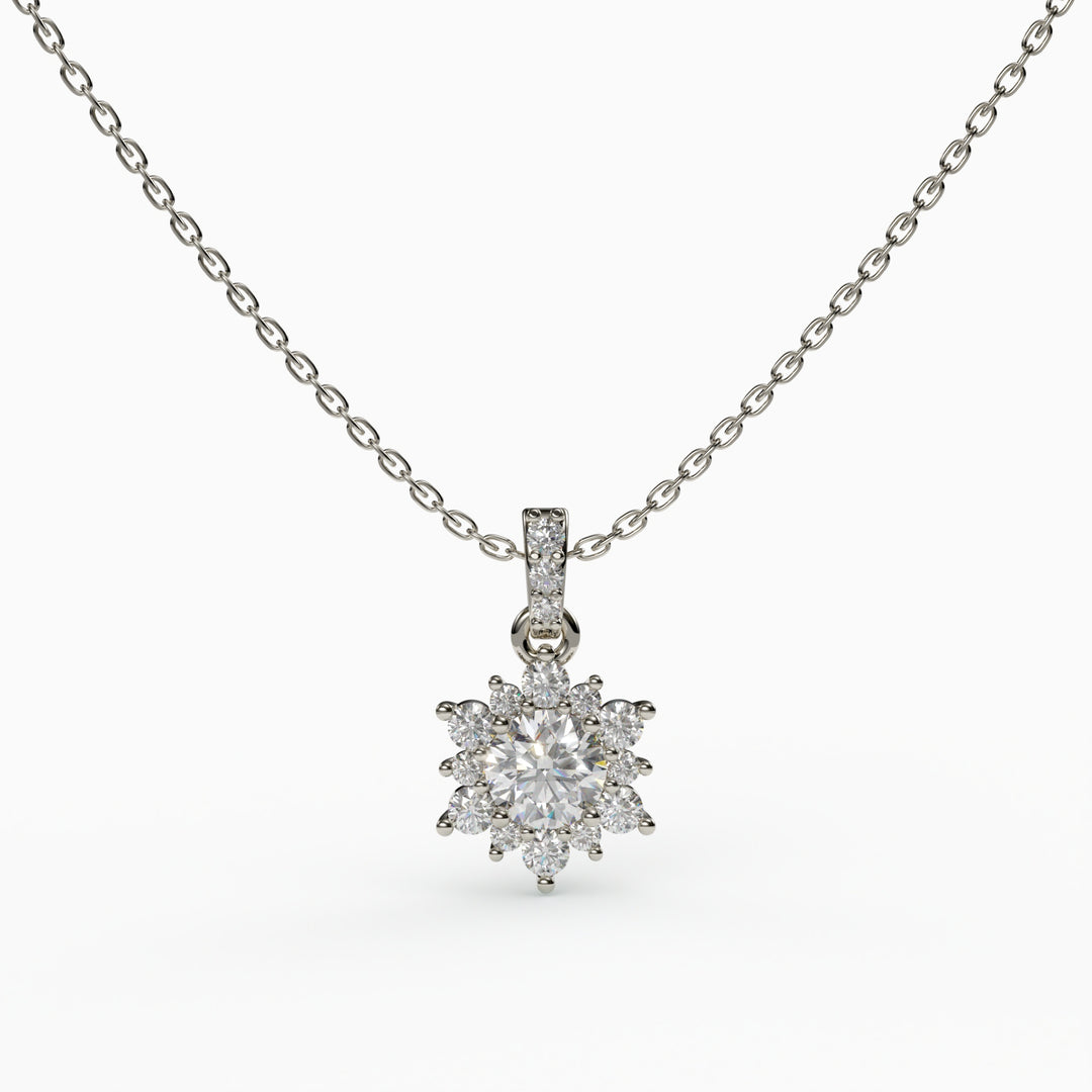 Halo Cluster Diamond Pendant for Gift 18K Gold Plated