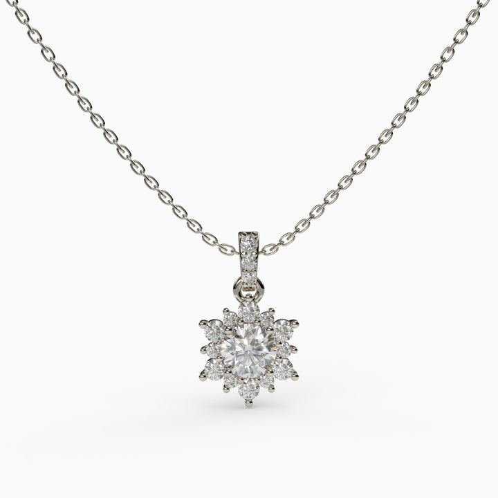 Halo Cluster Diamond Pendant for Gift 18K Gold Plated