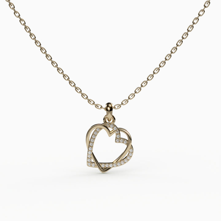 Double Heart Necklace, Dainty Charm Fashion Pendant Two Twin Love,