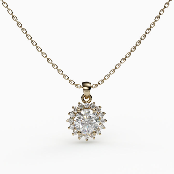 Halo Classic Diamond Solitaire Necklace, Minimalist Diamond Pendant