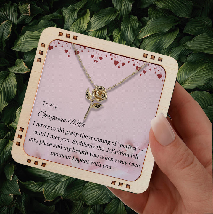 To My Wife 18k Gold Rose Pendant Chain - I Love You My Gorgeous wife