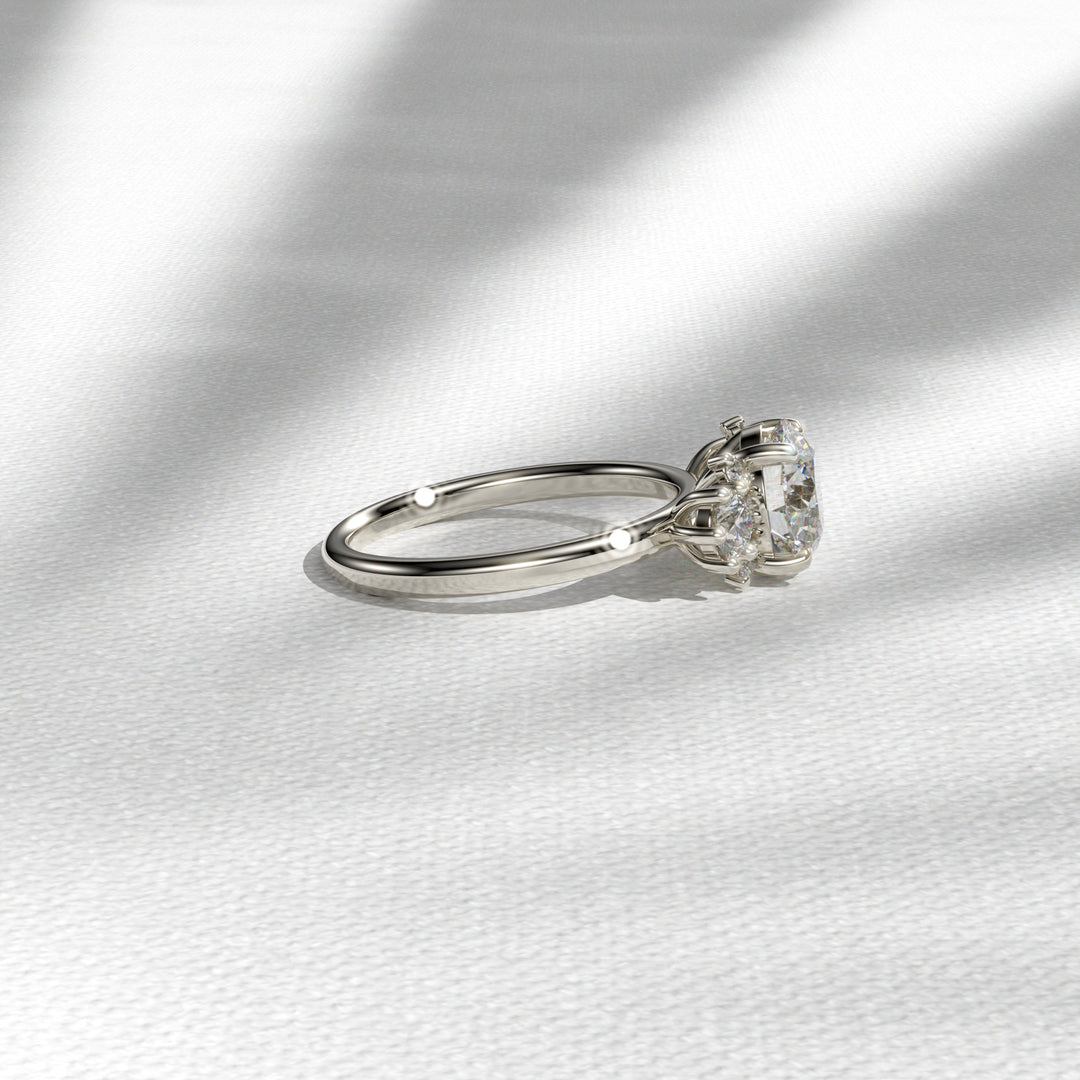 Moissanite Engagement Ring, Three Stone Wedding Ring