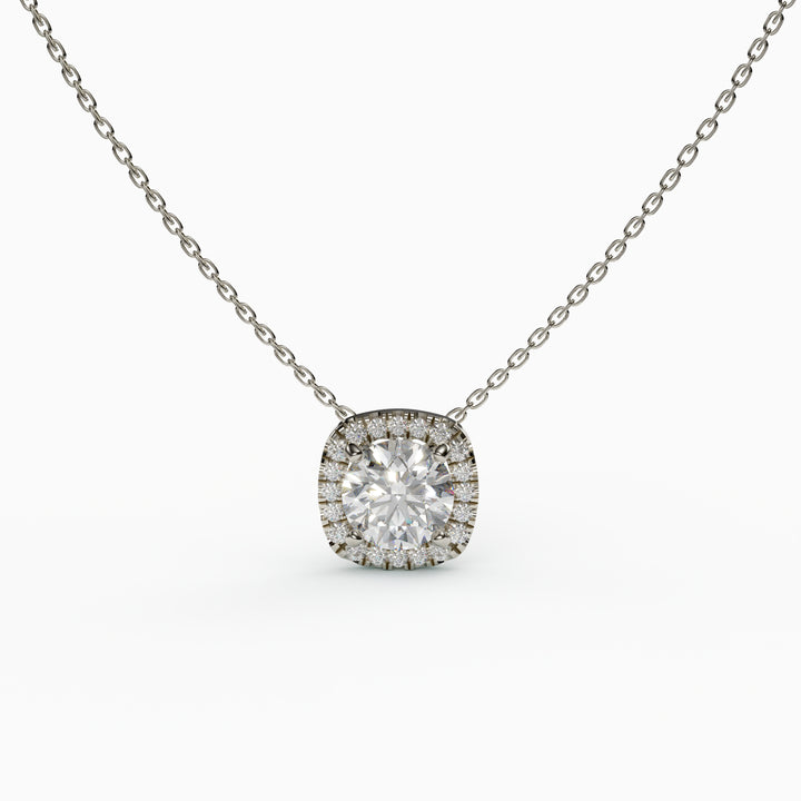 2Ct Halo Pendant Necklace 925 Sterling Silver