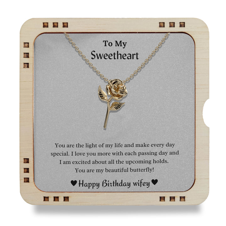 To My Wife - Happy Birthday My Wifey, 18K Gold Plated Rose Necklace From Husband